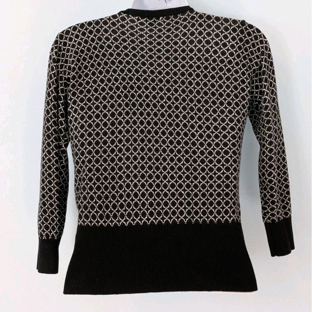 Premise Snap Close Cardigan Sweater Women's XS 3/4 Sleeve Black White Geometric - Picture 5 of 12
